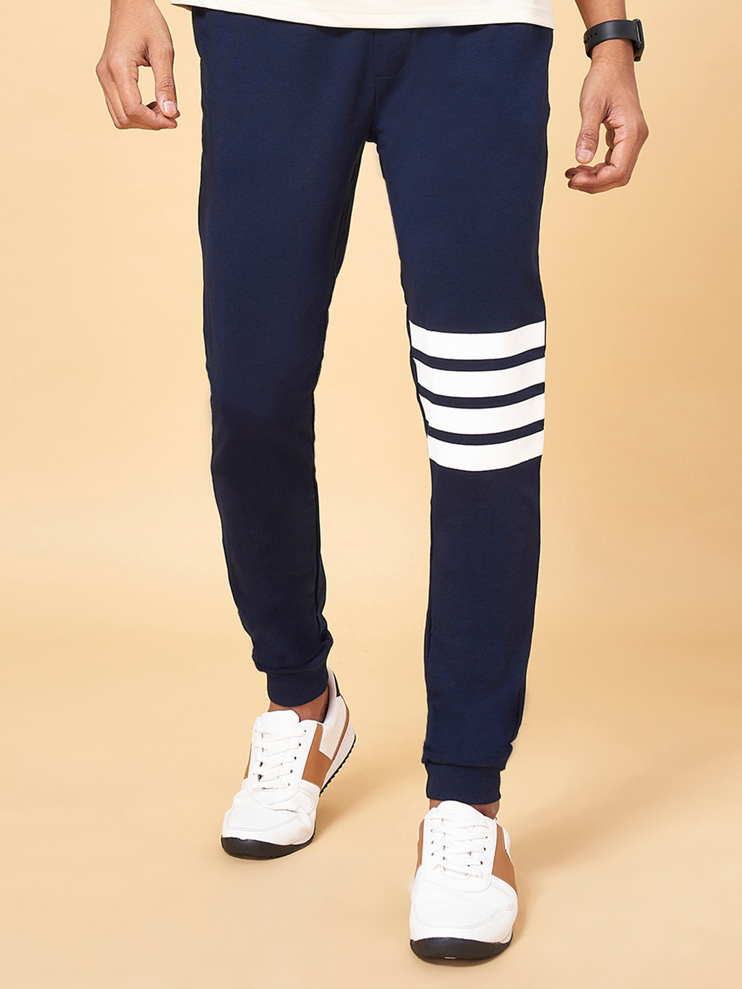 

Ajile by Pantaloons Men Navy Blue Solid Slim-Fit Pure Cotton Joggers