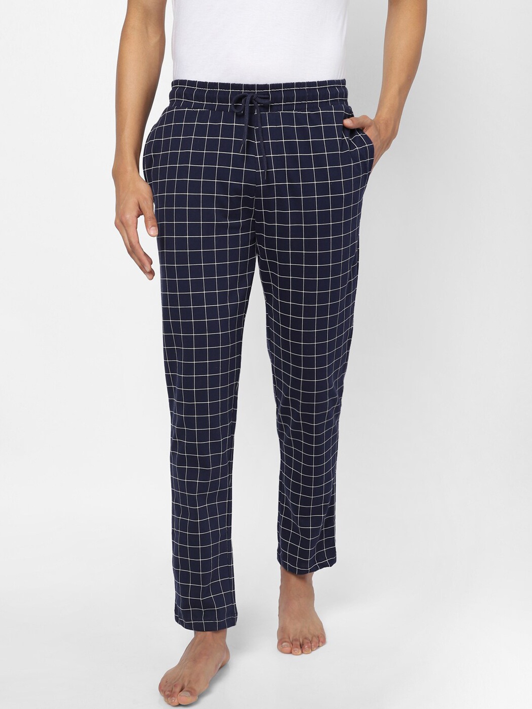 

Ajile by Pantaloons Men Navy Blue Checked Pure Cotton Lounge Pants