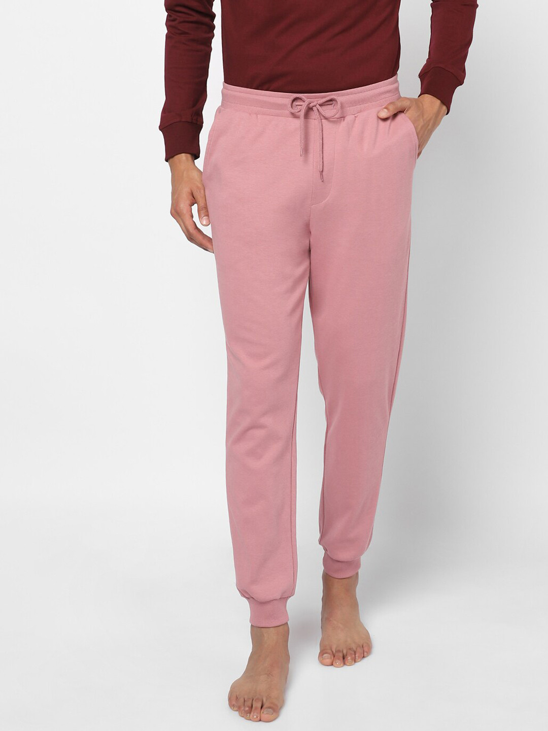 

Ajile by Pantaloons Men Pink Solid Slim-Fit Pure Cotton Joggers