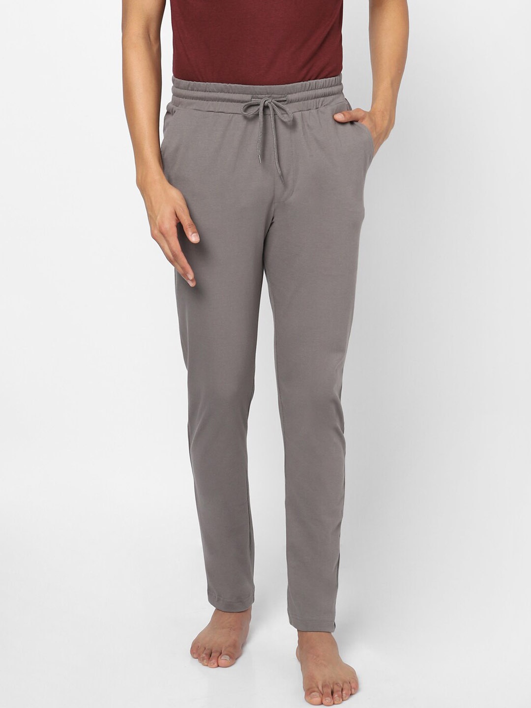 

Ajile by Pantaloons Men Grey Solid Pure Cotton Lounge Pants