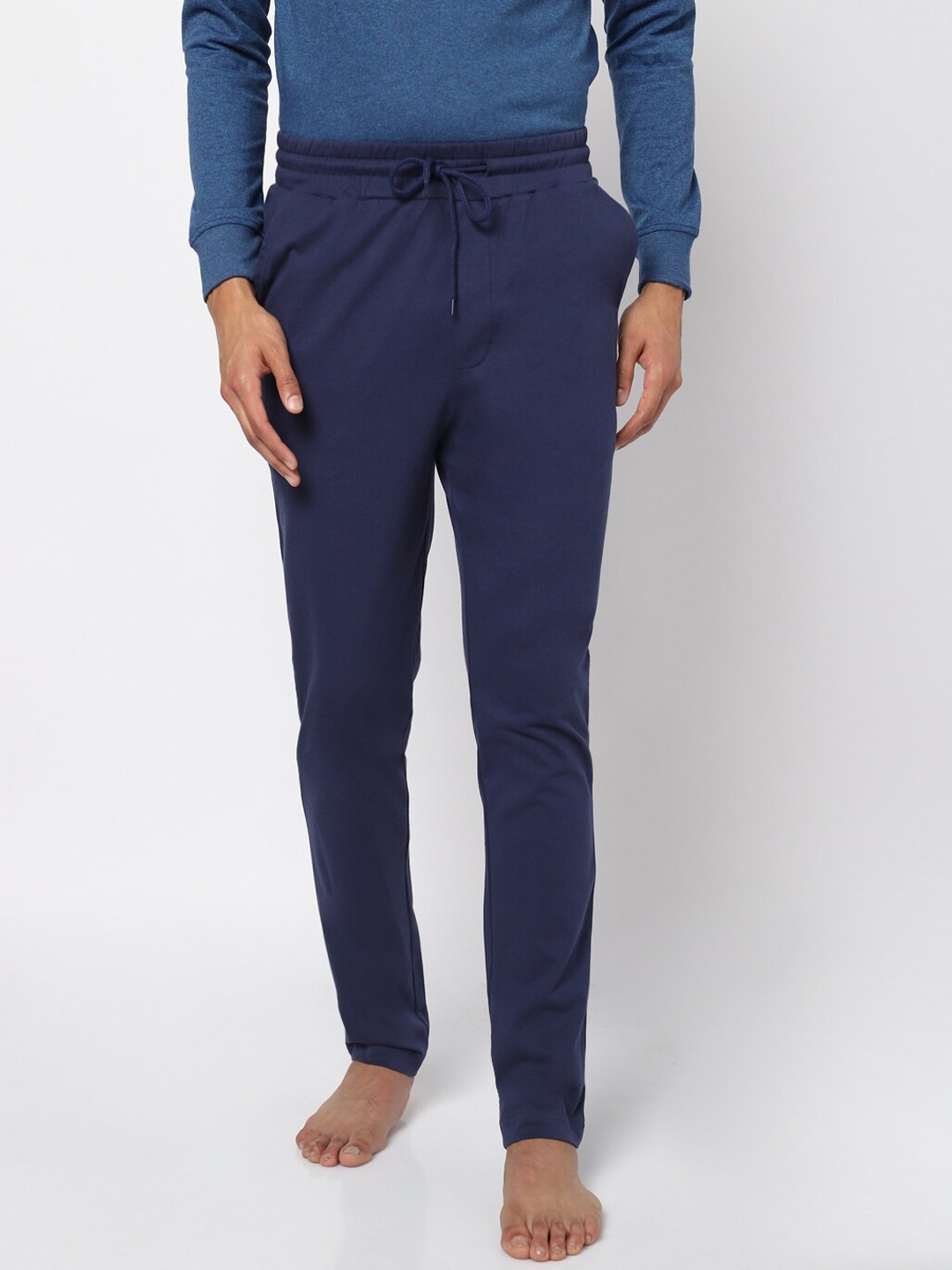 

Ajile by Pantaloons Men Navy-Blue Solid Slim-Fit Cotton Track Pants