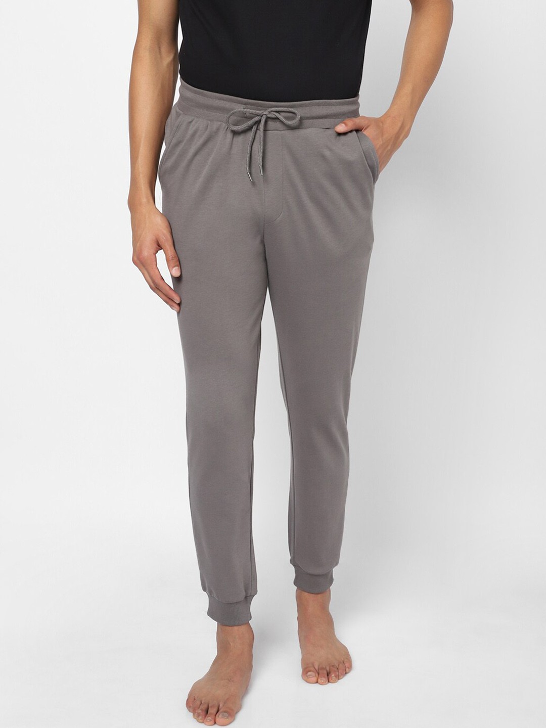

Ajile by Pantaloons Men Grey Solid Pure Cotton Jogger Lounge Pants