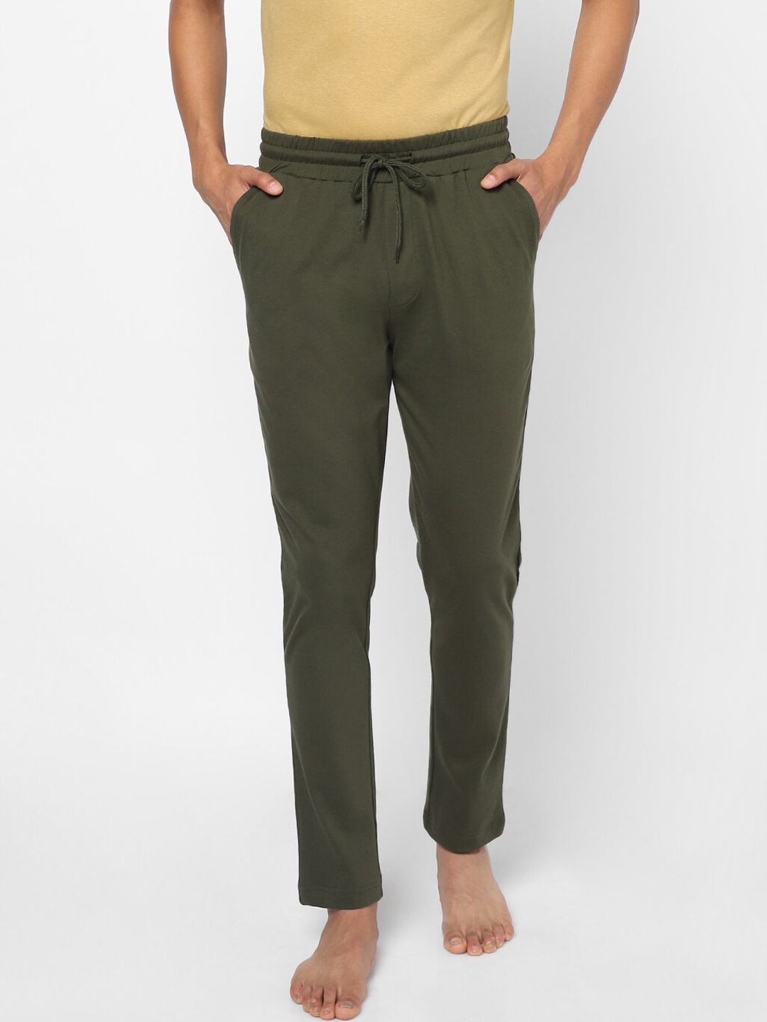 

Ajile by Pantaloons Men Olive Green Solid Pure Cotton Lounge Pants