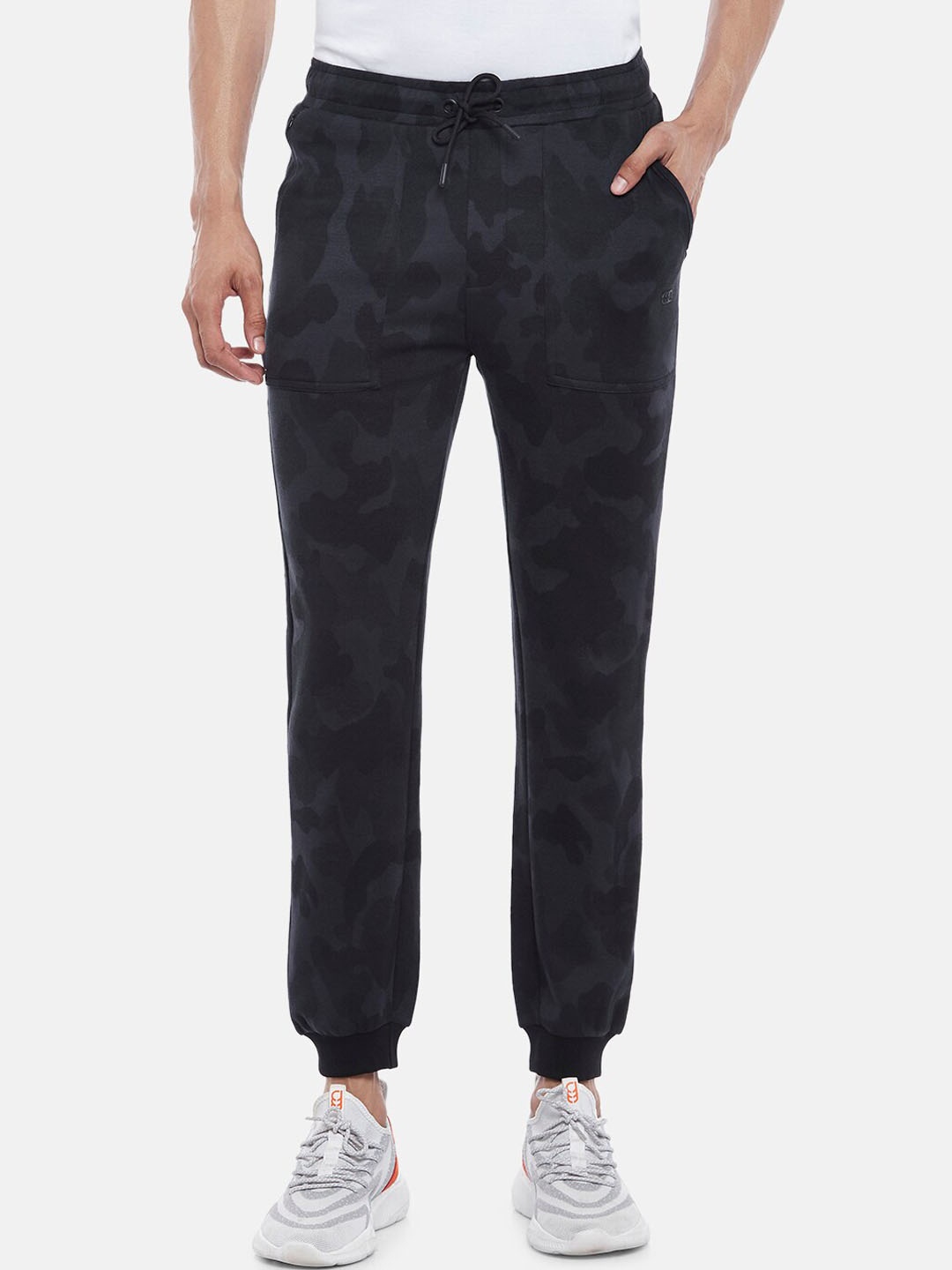 

Ajile by Pantaloons Men Navy Blue Camouflage Printed Pure Cotton Slim-Fit Joggers