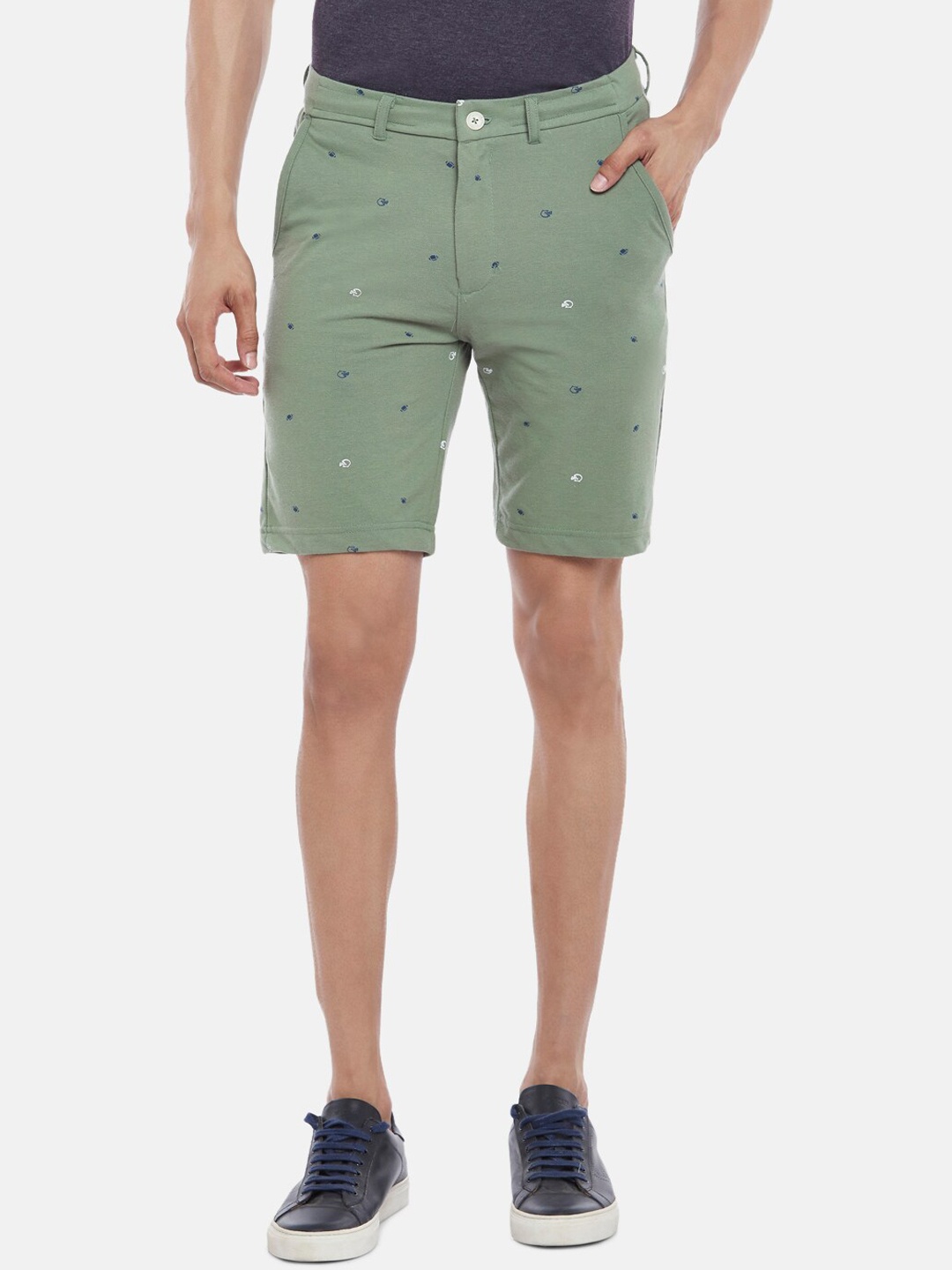 

BYFORD by Pantaloons Men Olive Green Printed Slim Fit Low-Rise Running Shorts