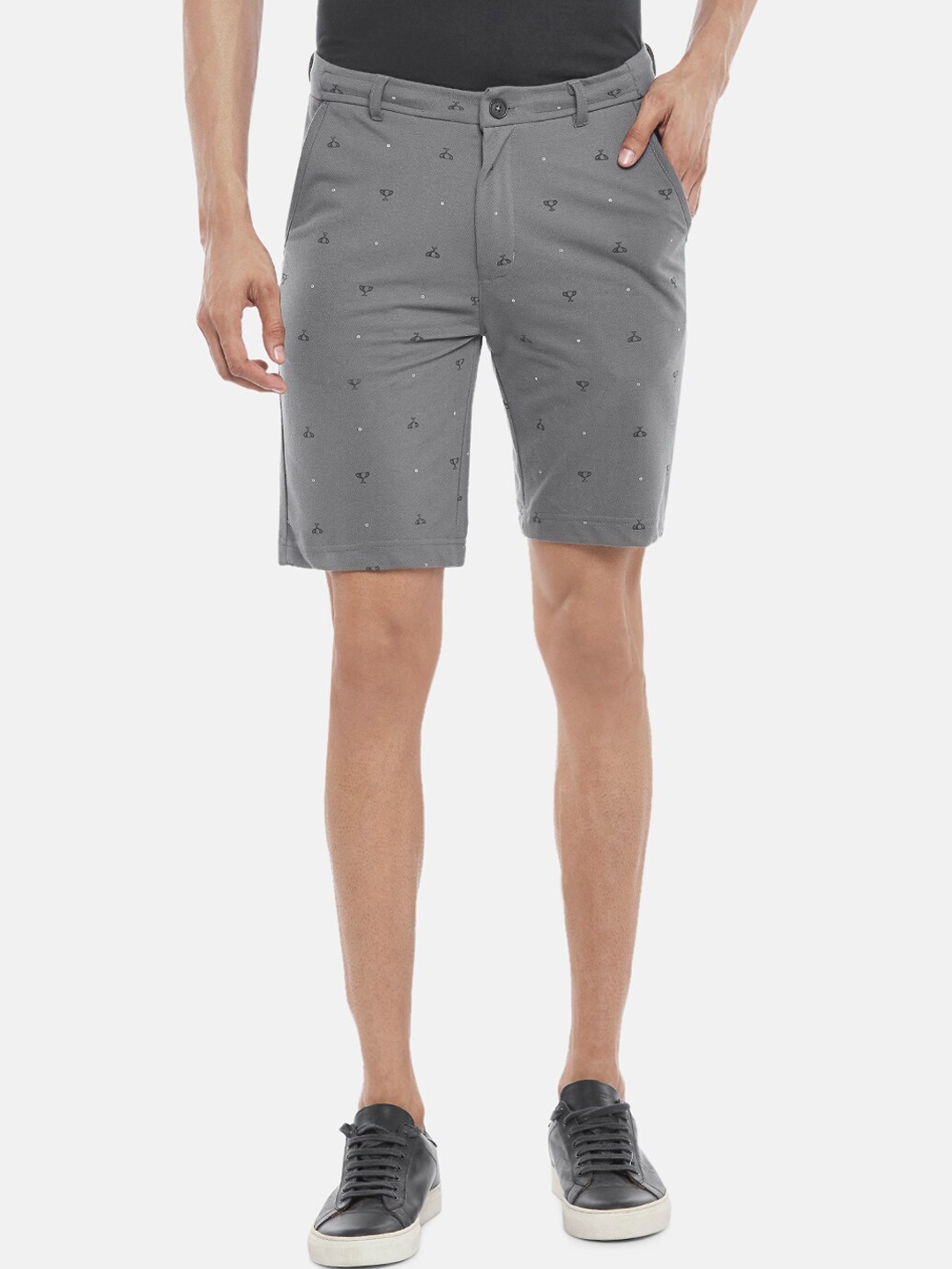 

BYFORD by Pantaloons Men Grey Printed Slim Fit Cotton Low-Rise Shorts