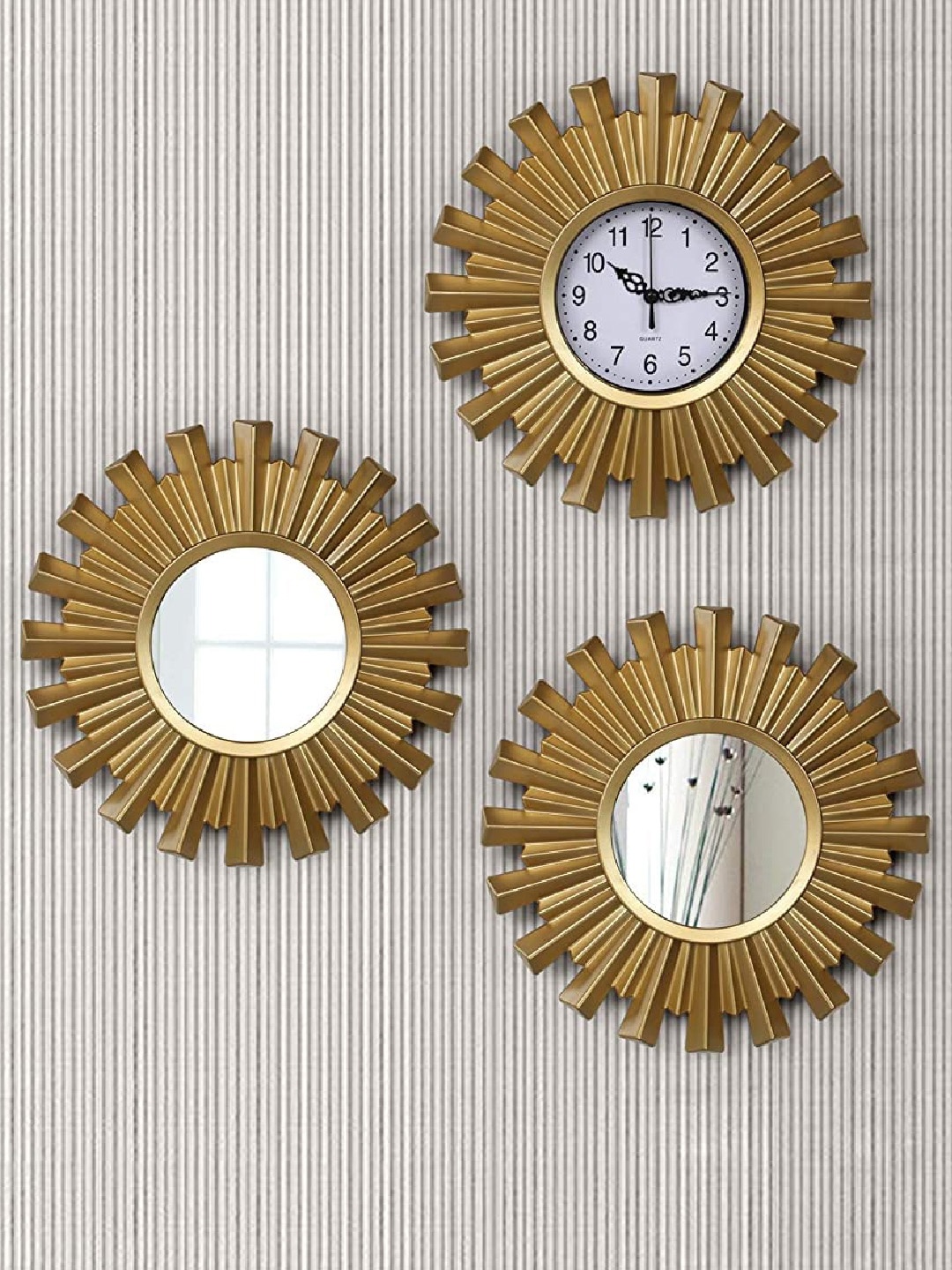 

TIED RIBBONS Set Of 3 Gold-Toned Contemporary Wall Clock With 2 Mirrors