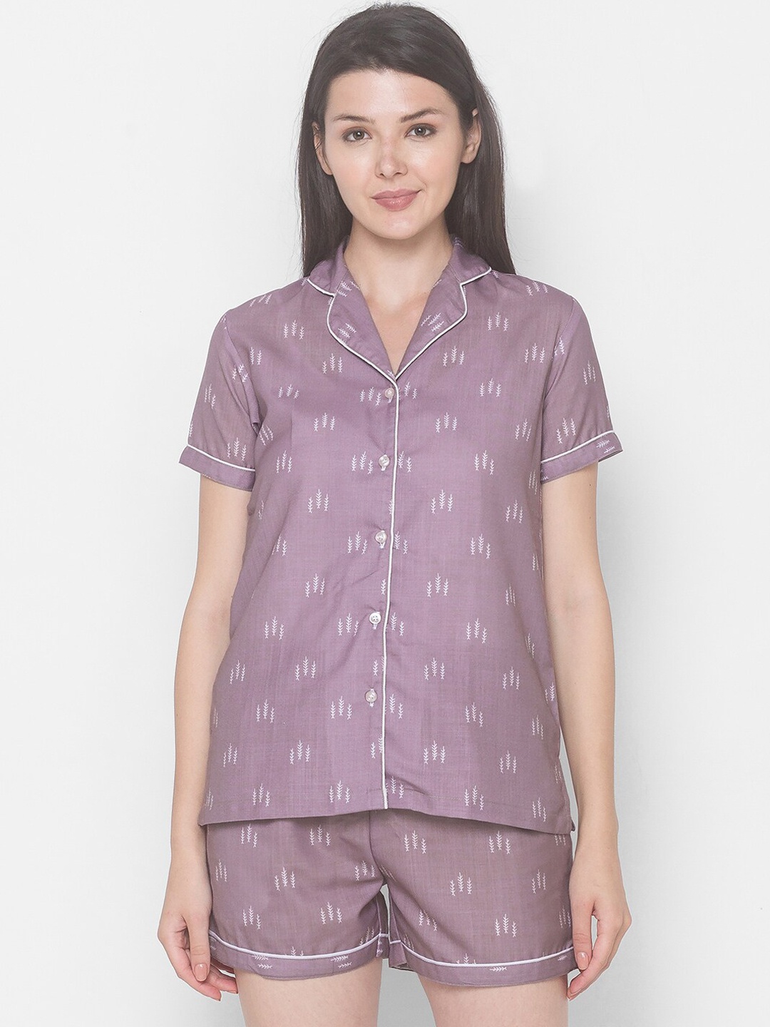 

NOIRA Women Brown Printed Night suit