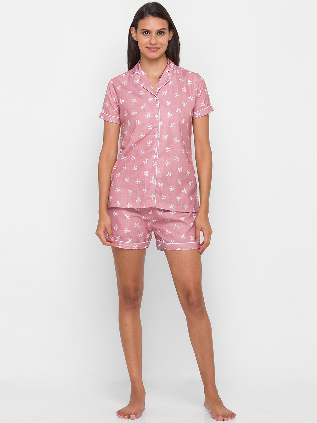 

NOIRA Women Brown & White Printed Pure Cotton Night suit