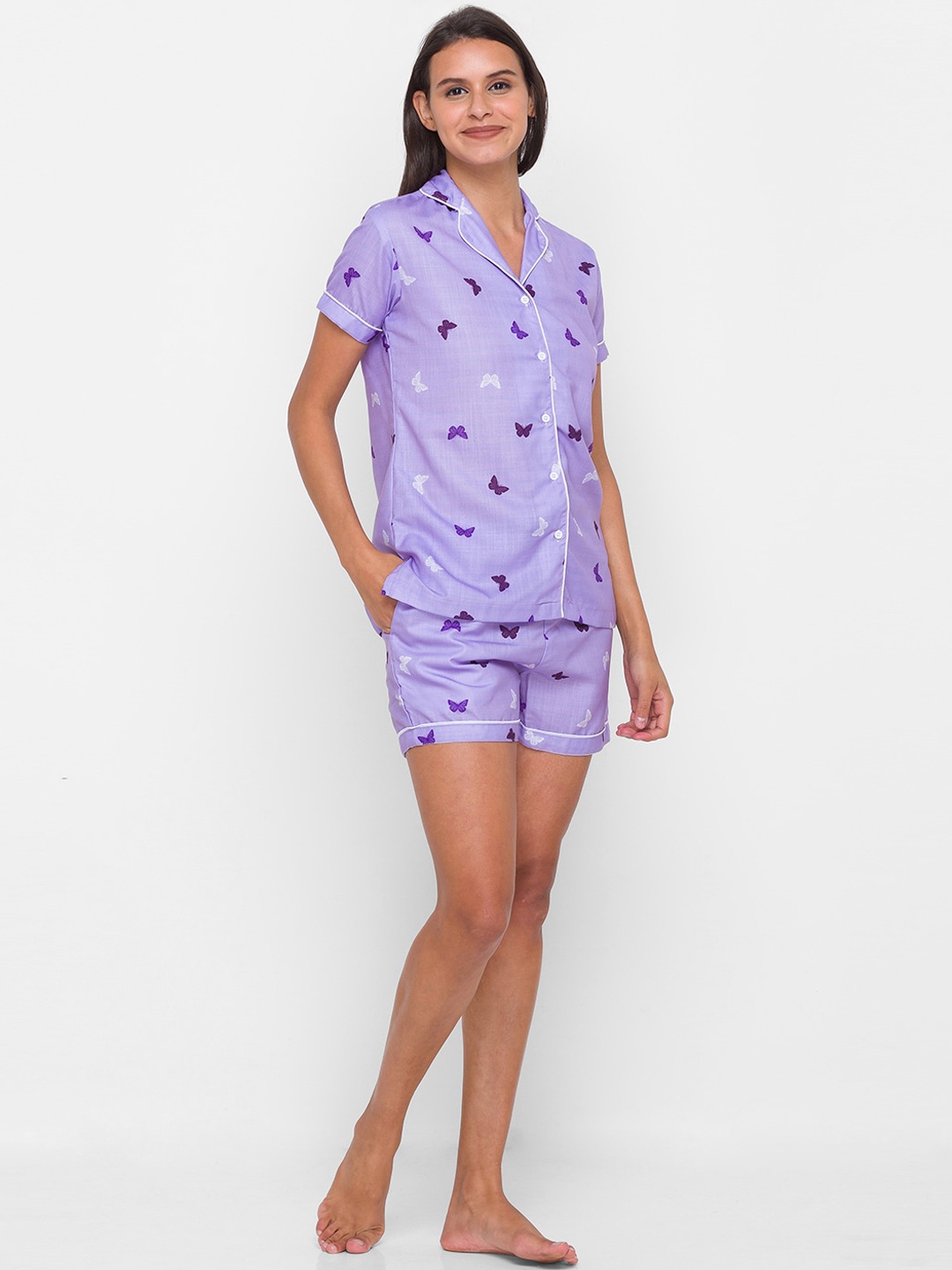 

NOIRA Women Purple Printed Pure Cotton Night Suit