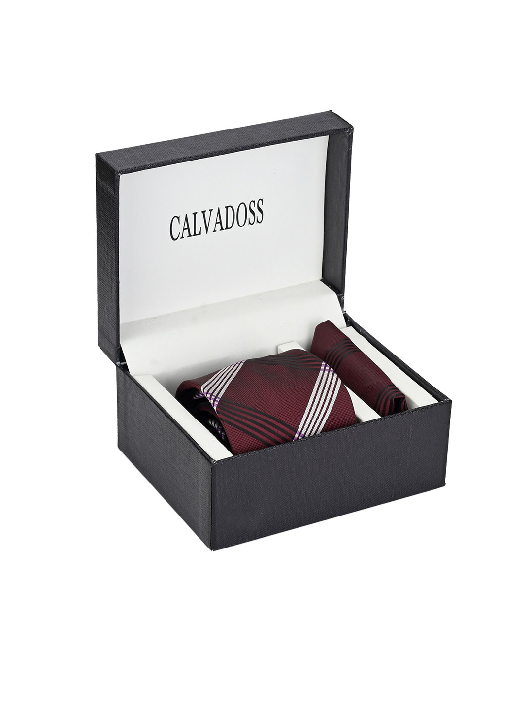 

Calvadoss Men Maroon & White Striped Accessory Gift Set