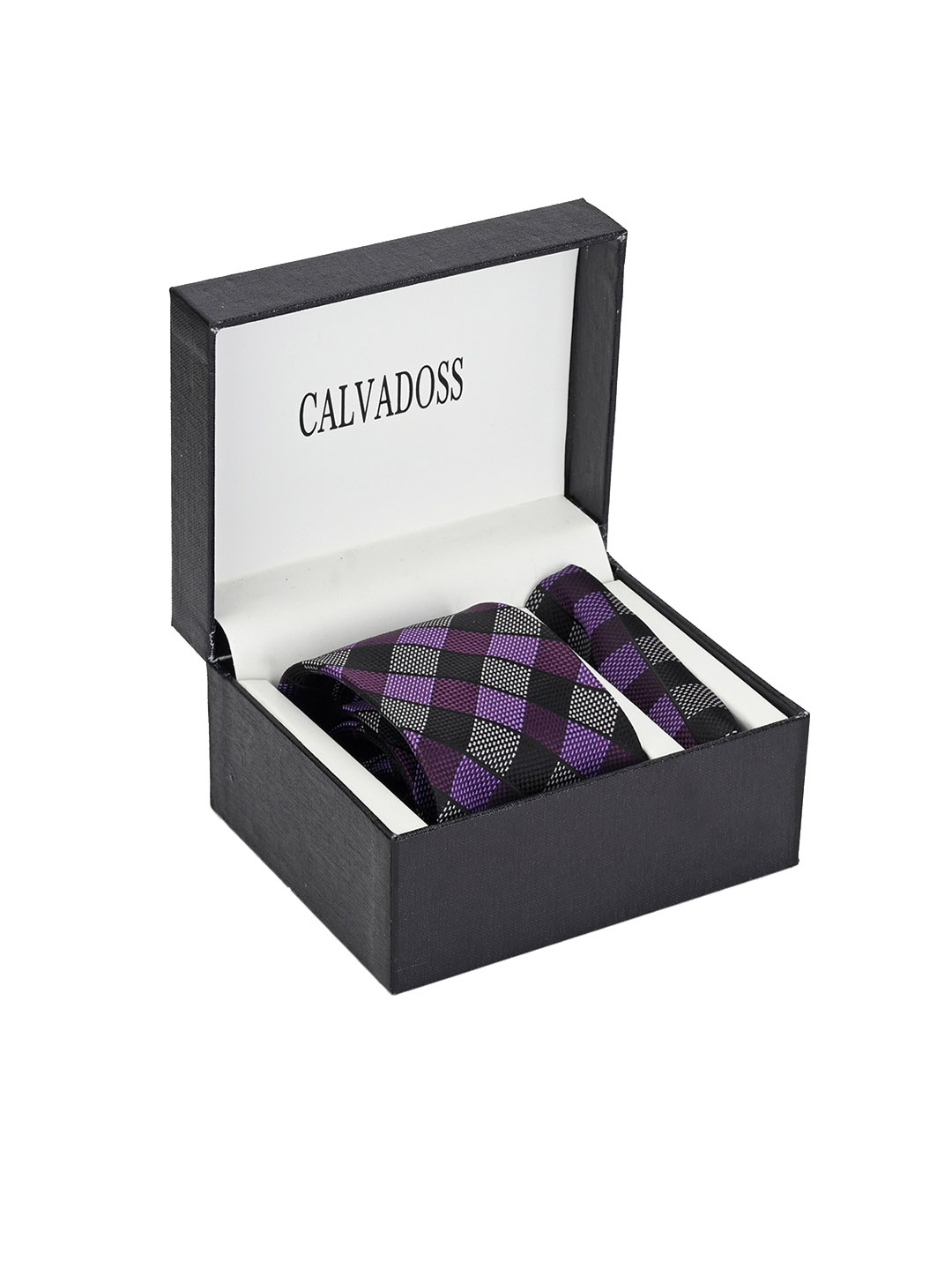 

Calvadoss Men Black & Purple Checked Accessory Gift Set