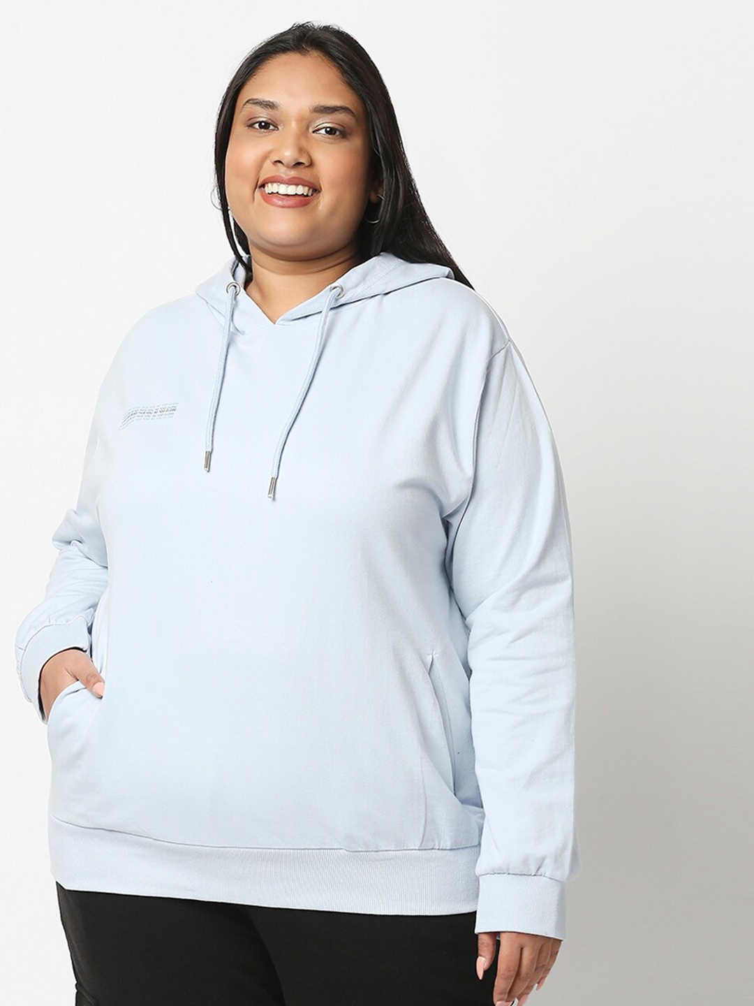 

20Dresses Women Plus Size Blue Hooded Cotton Sweatshirt