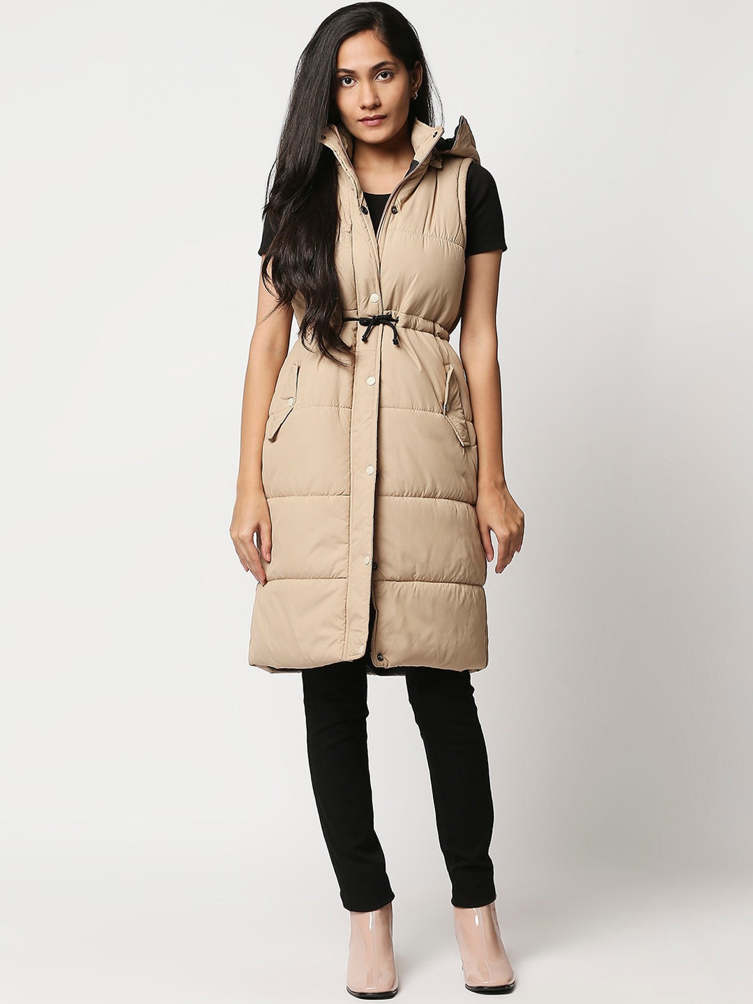 

20Dresses Women Beige Longline Padded Jacket