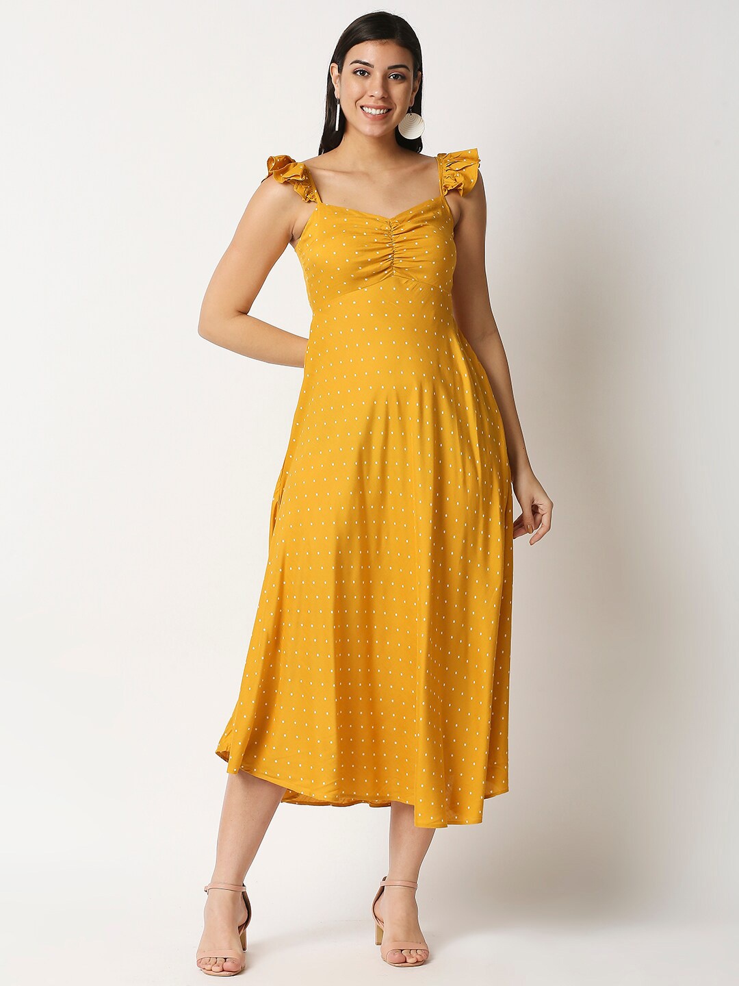 

20Dresses Women Yellow Polka Dot Printed Cotton A-Line Dress