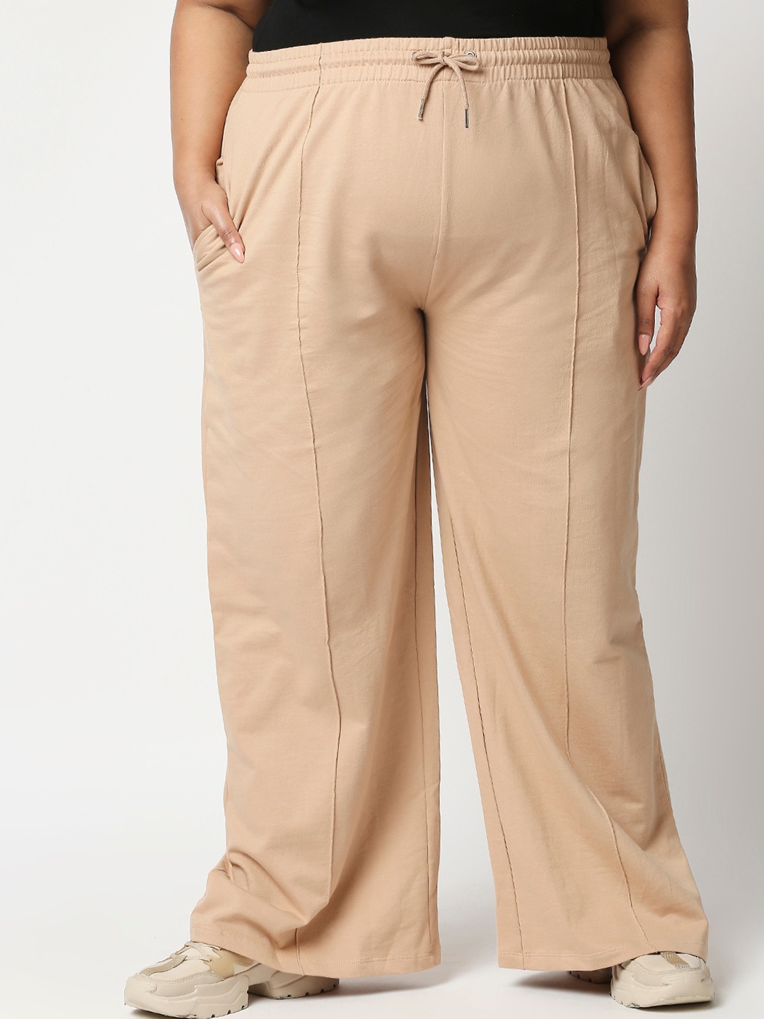 

20Dresses Women Plus Size Beige Pleated Cotton Trousers
