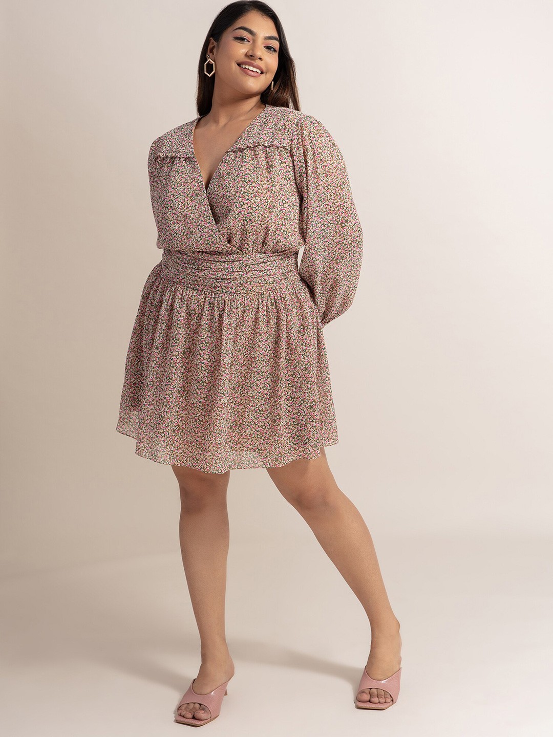 

20Dresses Plus Size Beige Floral Chiffon Dress