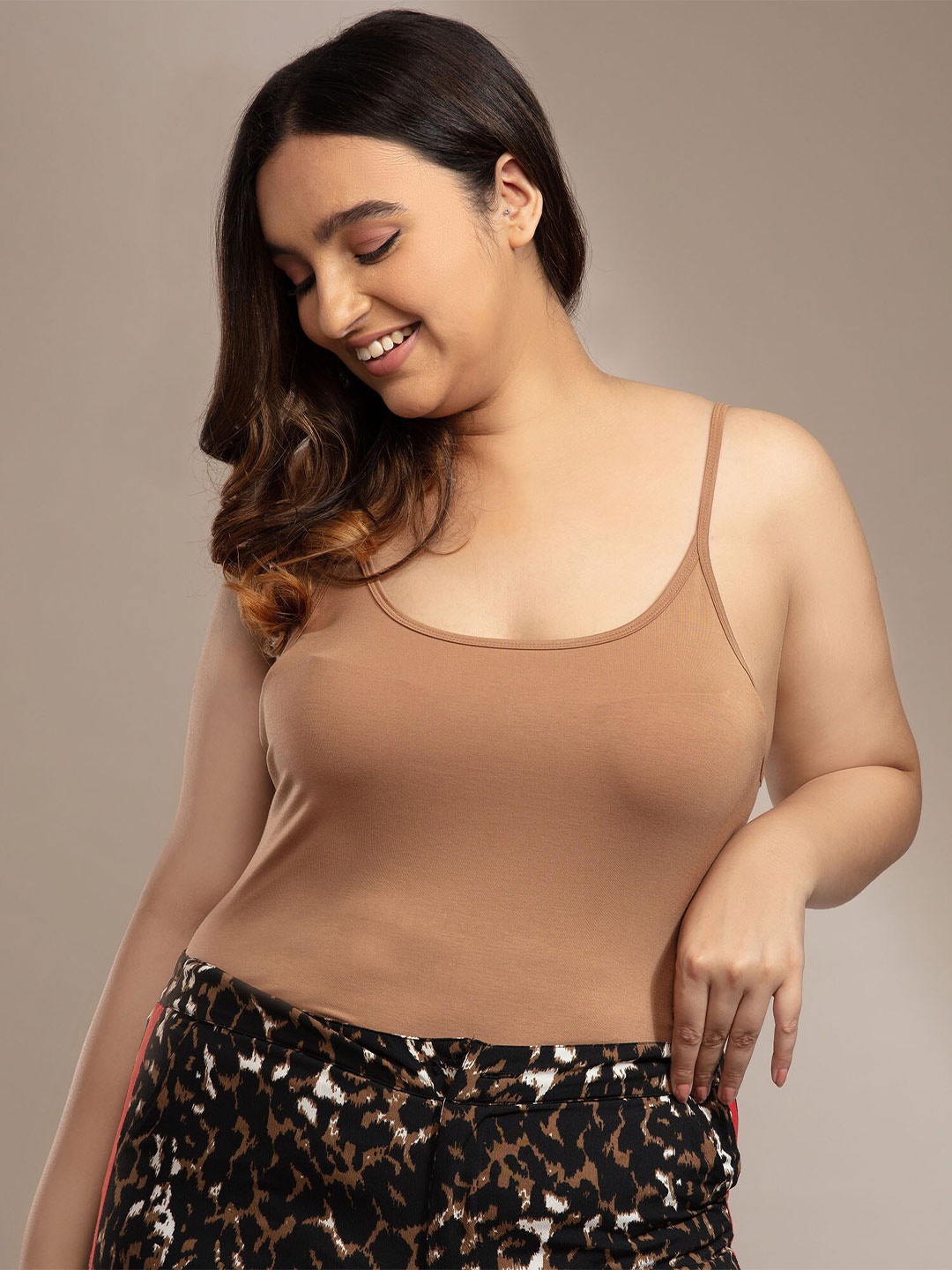 

20Dresses Women Plus Size Brown Solid Sleeveless T-shirt