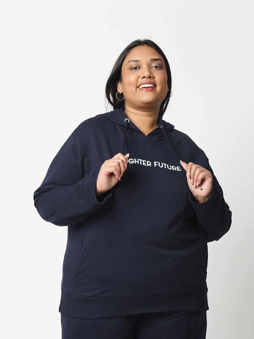 

20Dresses Women Plus Size Navy Blue Printed Hooded Sweatshirt