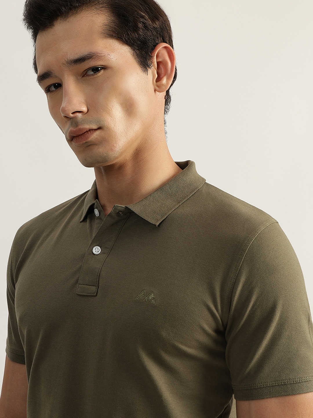 

LINDBERGH Men Olive Green Polo Collar Cotton T-shirt