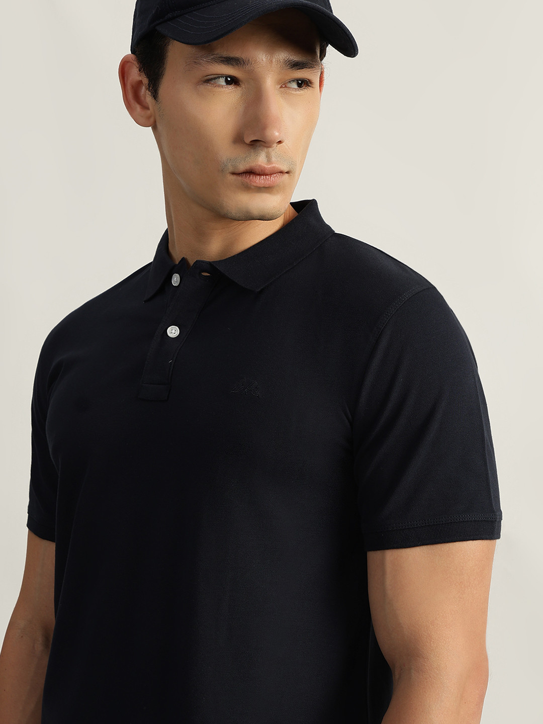 

LINDBERGH Men Navy Blue Solid Polo Collar Cotton T-shirt