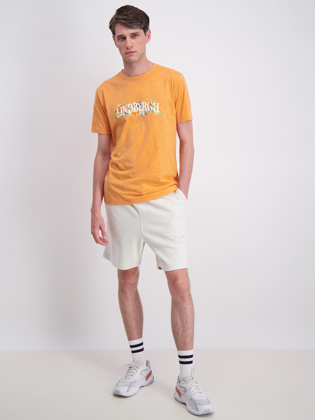 

LINDBERGH Men Orange Typography Printed Applique T-shirt