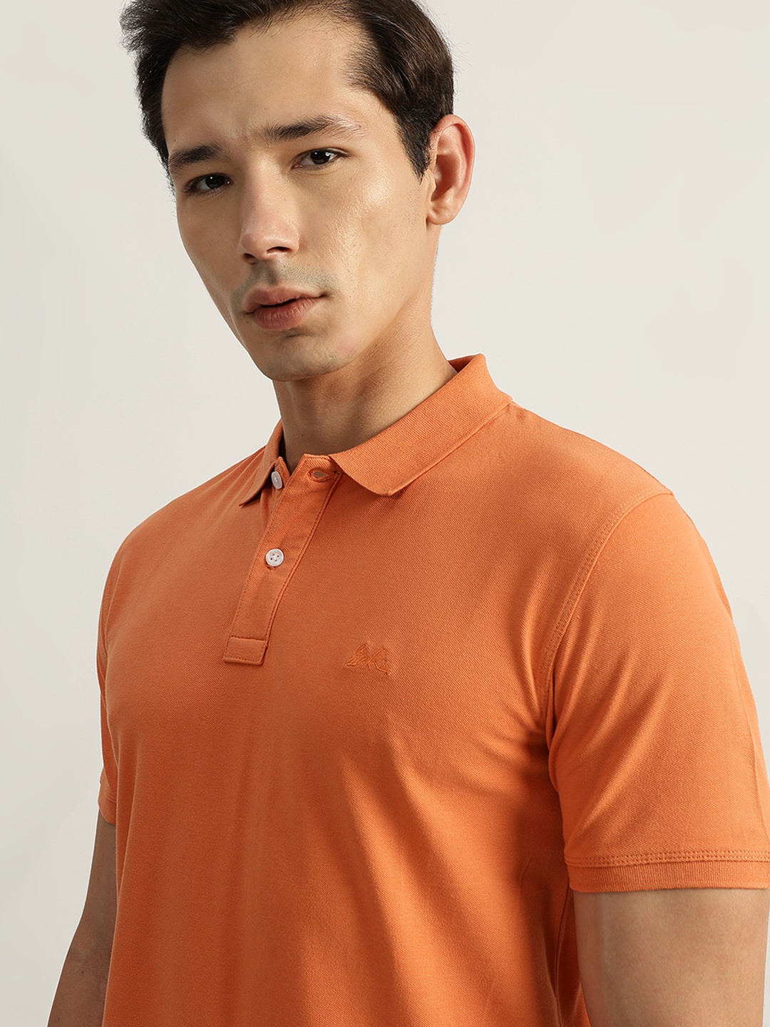 

LINDBERGH Men Orange Solid Polo Collar Cotton T-shirt