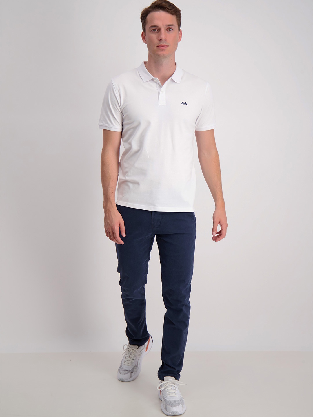 

LINDBERGH Men White Polo Collar Cotton T-shirt