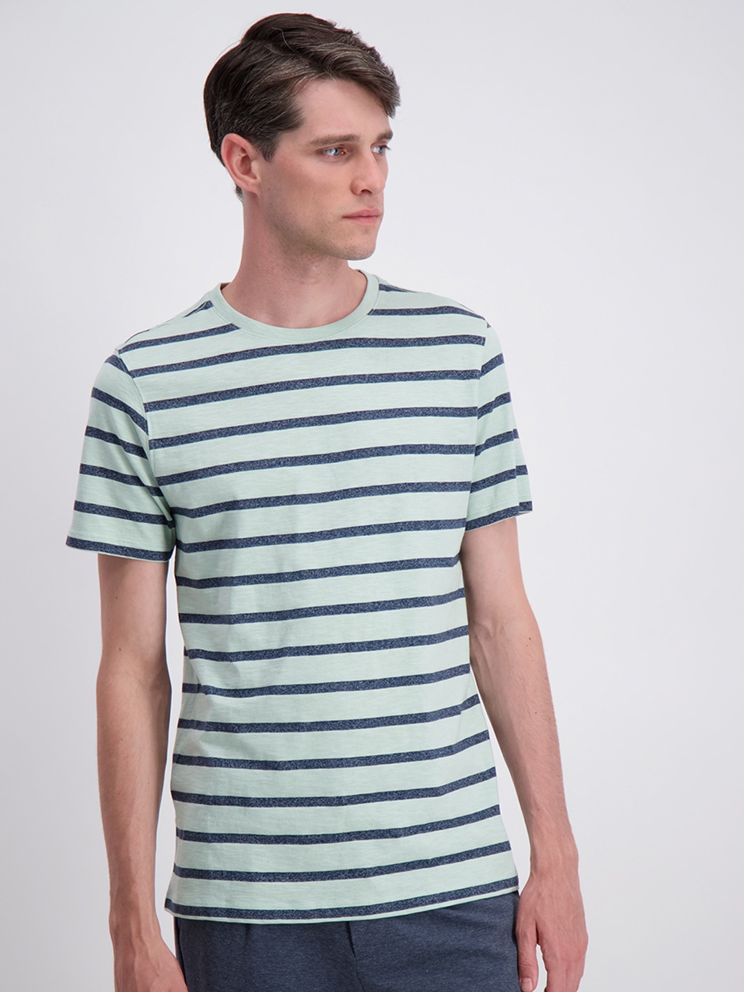 

LINDBERGH Men Green Striped Cotton T-shirt