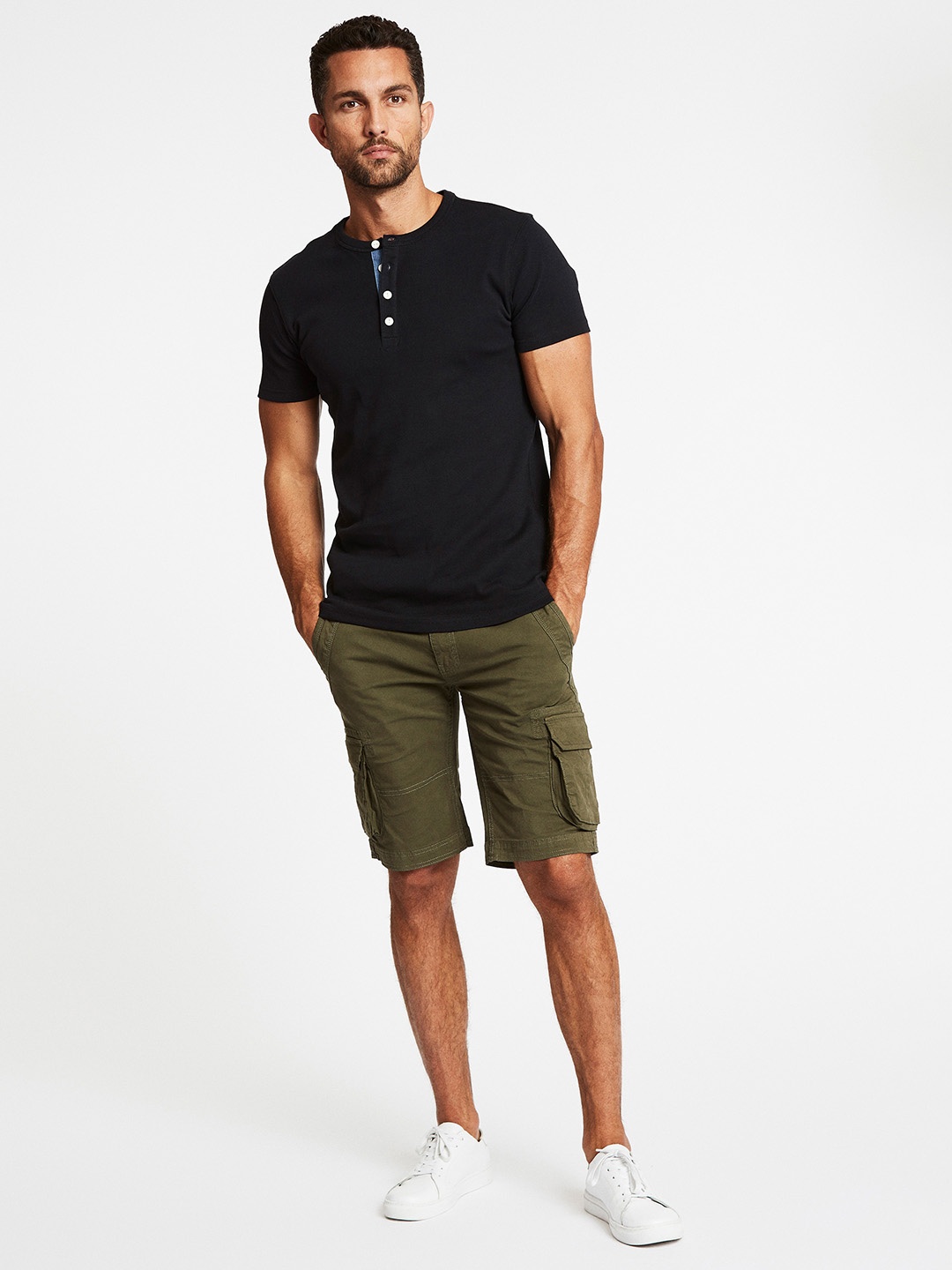 

LINDBERGH Men Black Henley Neck Slim Fit Cotton T-shirt