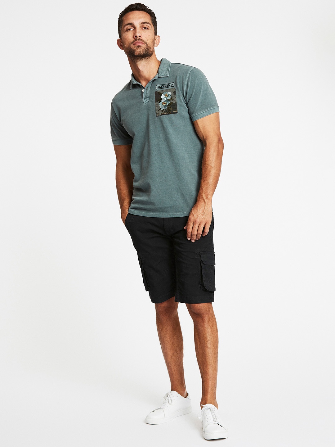 

LINDBERGH Men Green Polo Collar Applique T-shirt