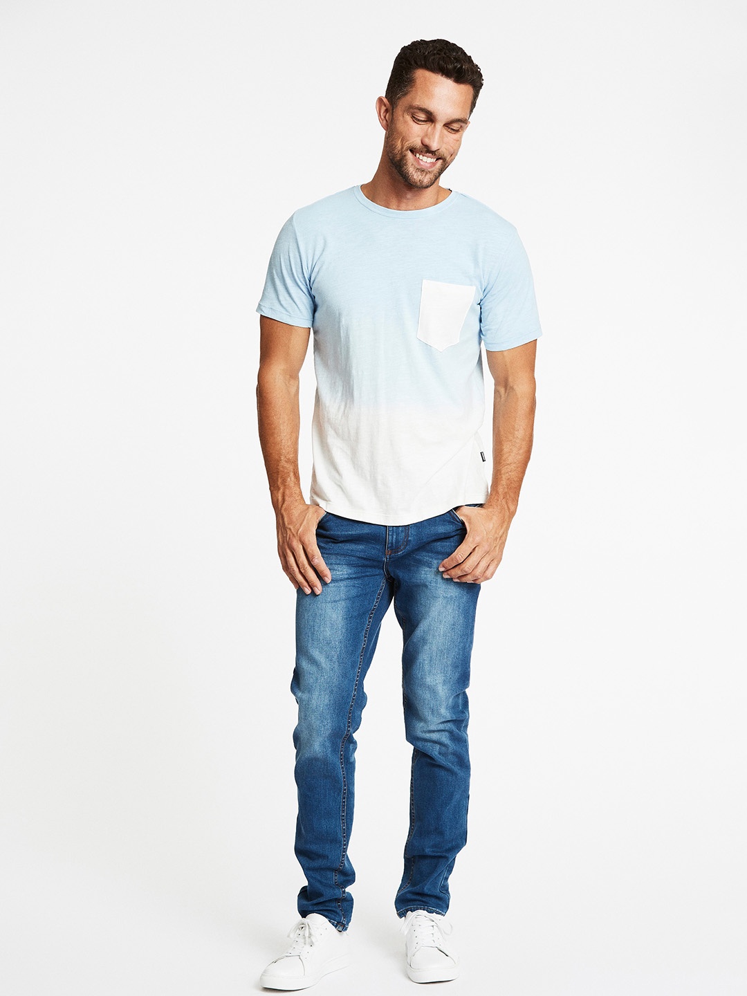 

LINDBERGH Men Blue & White Dyed Pure Cotton T-shirt