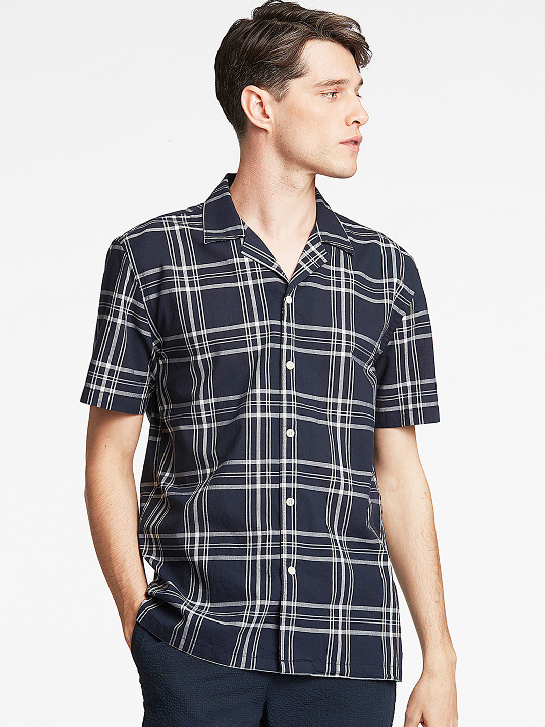 

LINDBERGH Men Navy Blue Relaxed Tartan Checks Checked Casual Shirt