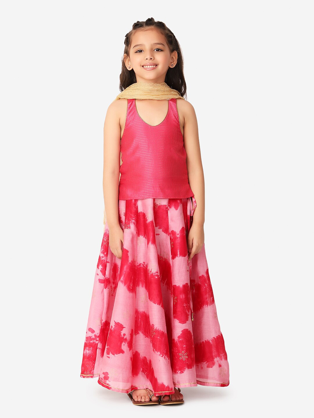 

Fabindia Girls Pink Ready to Wear Lehenga & Blouse With Dupatta