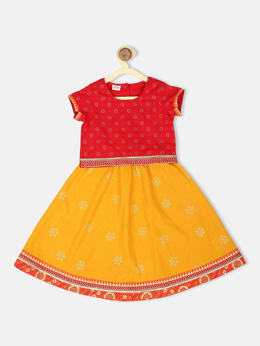 

Fabindia Girls Red & Yellow Printed Ready to Wear Lehenga Choli