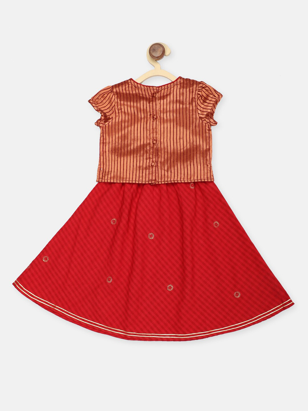 

Fabindia Girls Maroon & Gold-Toned Embellished Ready to Wear Lehenga Set