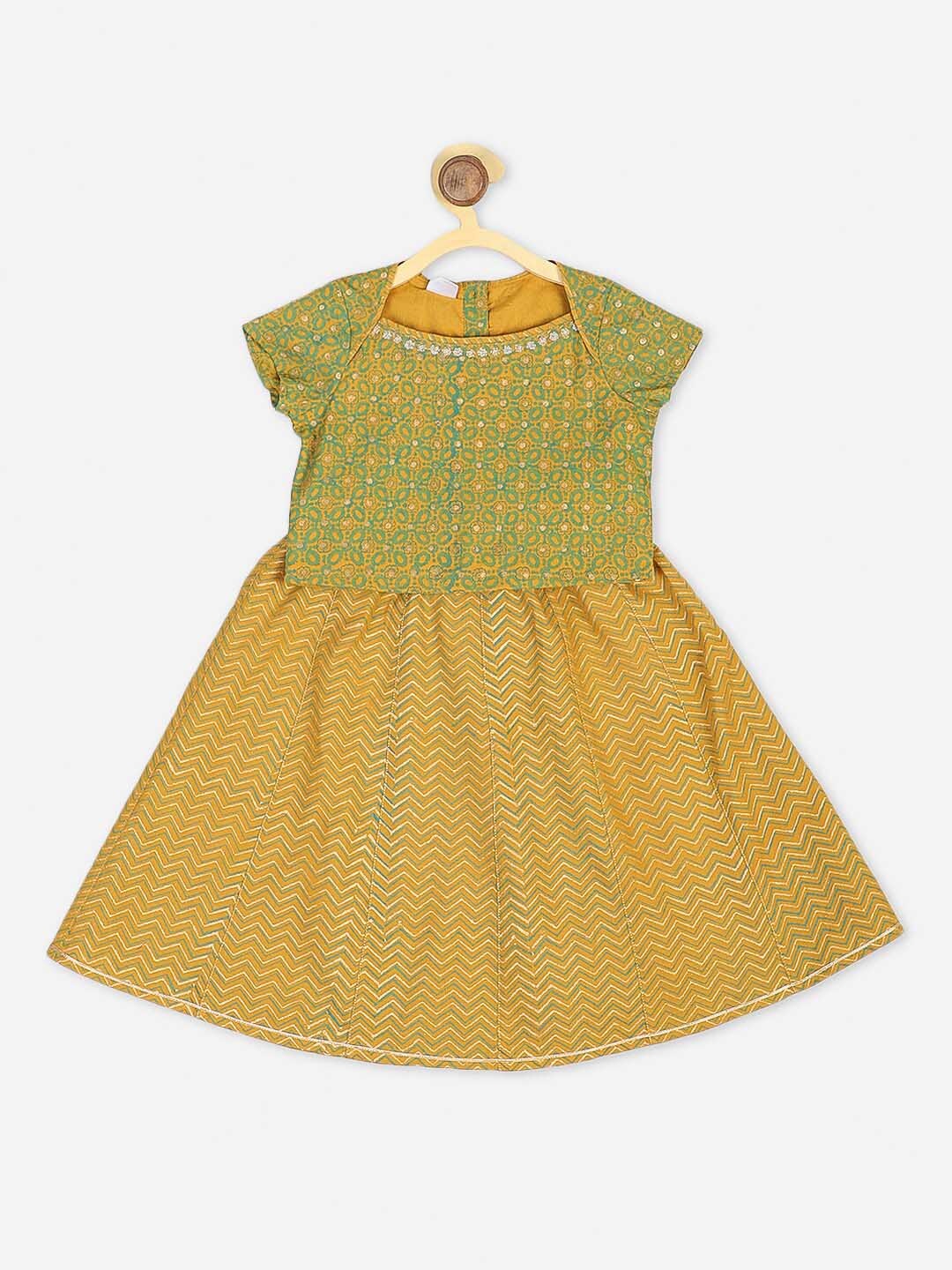 

Fabindia Girls Mustard & Green Printed Cotton Ready to Wear Lehenga & Choli