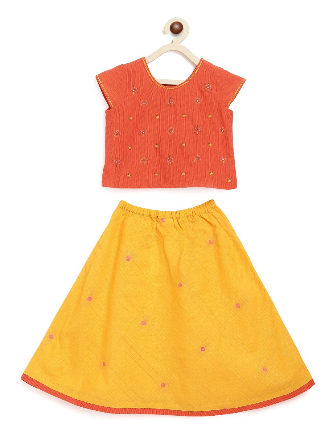 

Fabindia Girls Yellow & Orange Embroidered Ready to Wear Lehenga & Choli