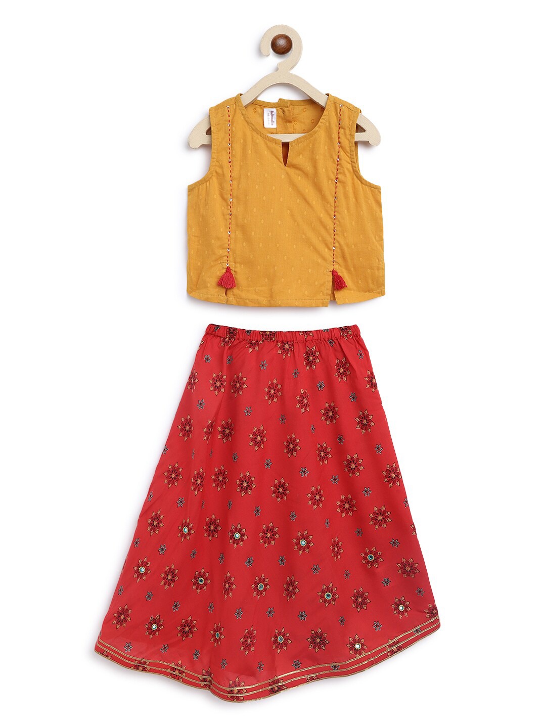 

Fabindia Girls Yellow & Red Printed Ready to Wear Lehenga & Blouse