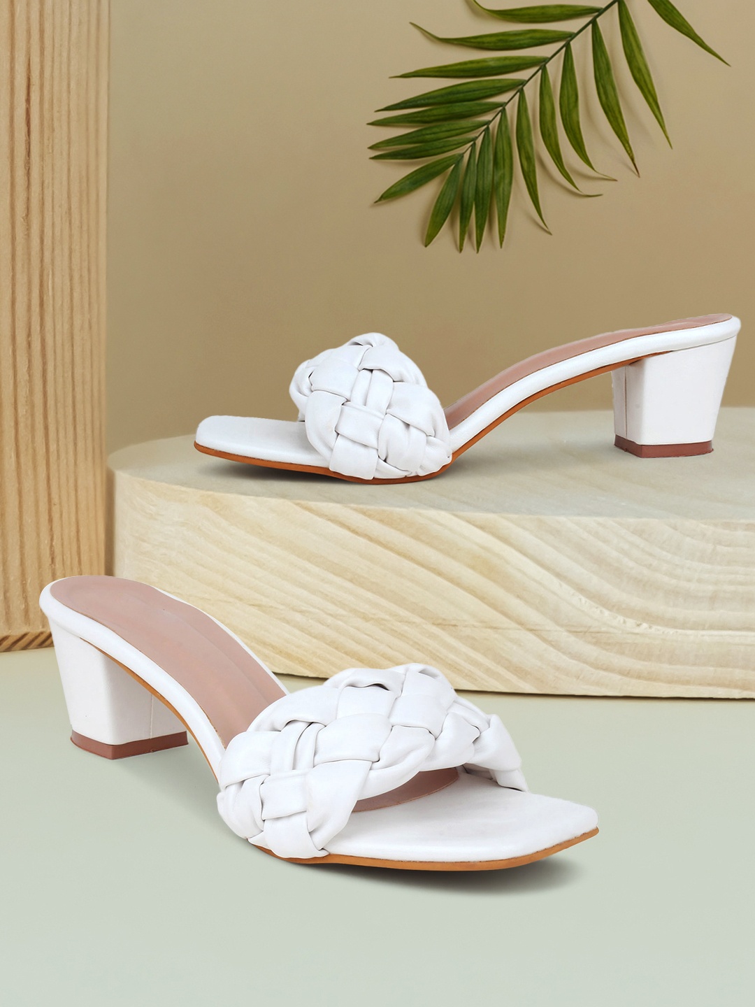 

VAYONAA White PU Block Sandals