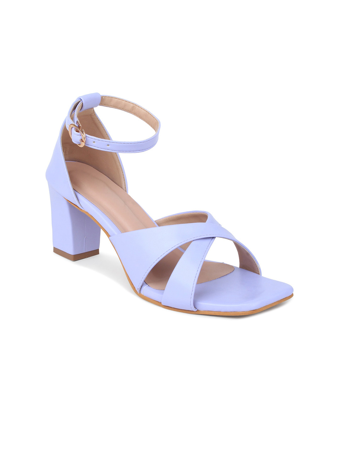 

VAYONAA Purple & Beige Textured Block Heels