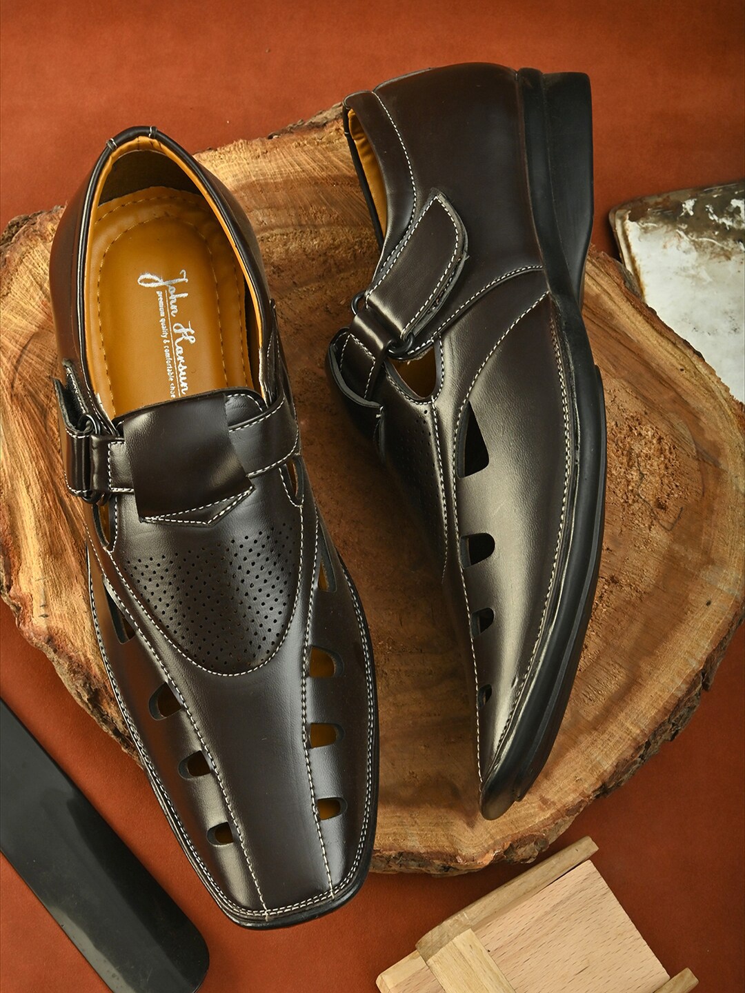 

John Karsun Men Brown Synthetic Leather Shoe-Style Sandals