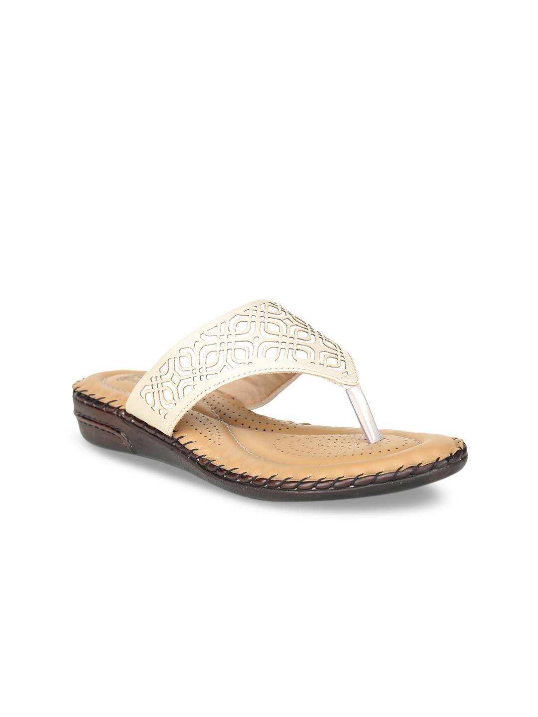 

TRASE Women Cream-Coloured Open Toe Flats with Laser Cuts