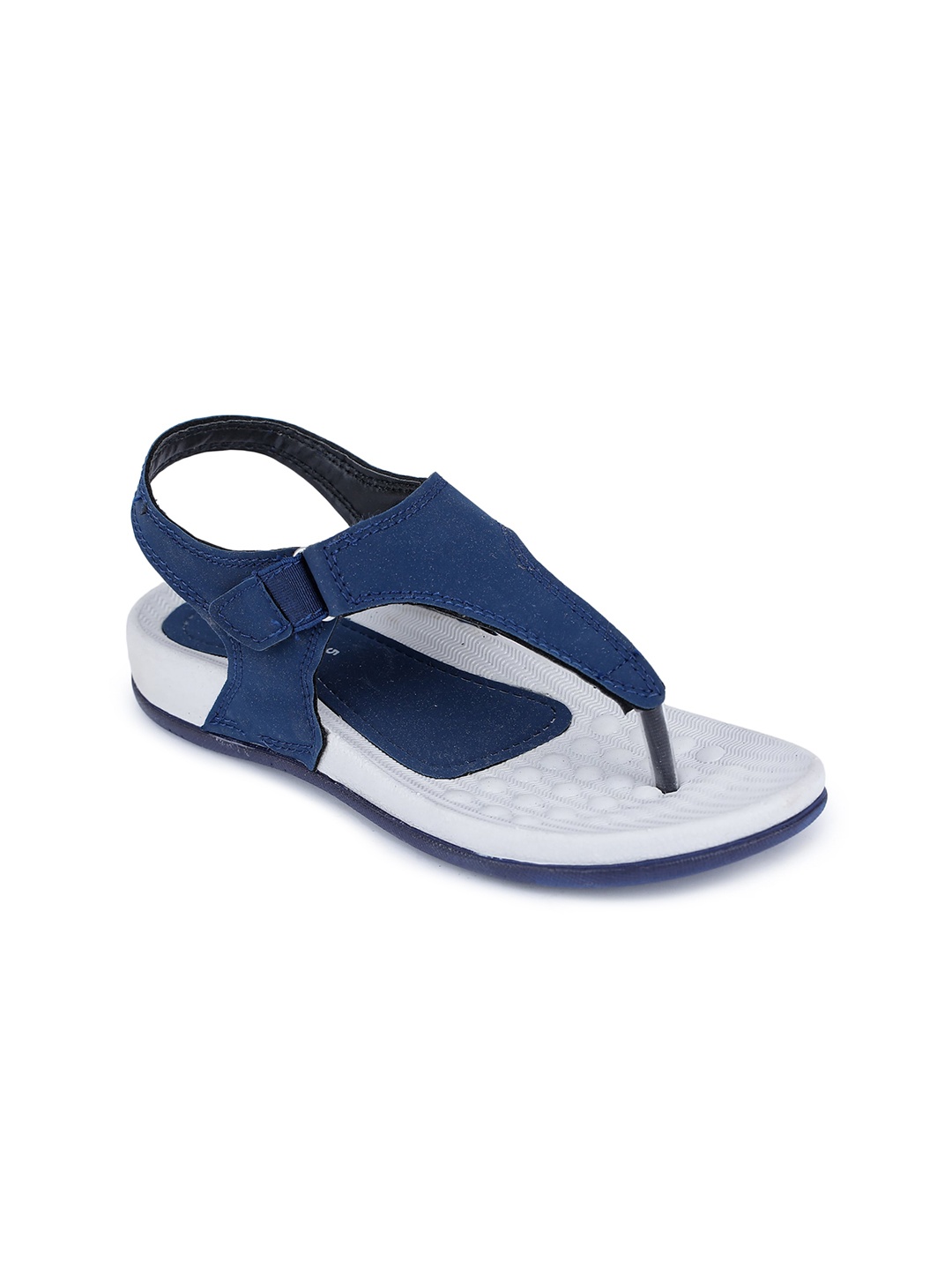 

TRASE Women Navy Blue & White Solid Open Toe Flats with Buckles