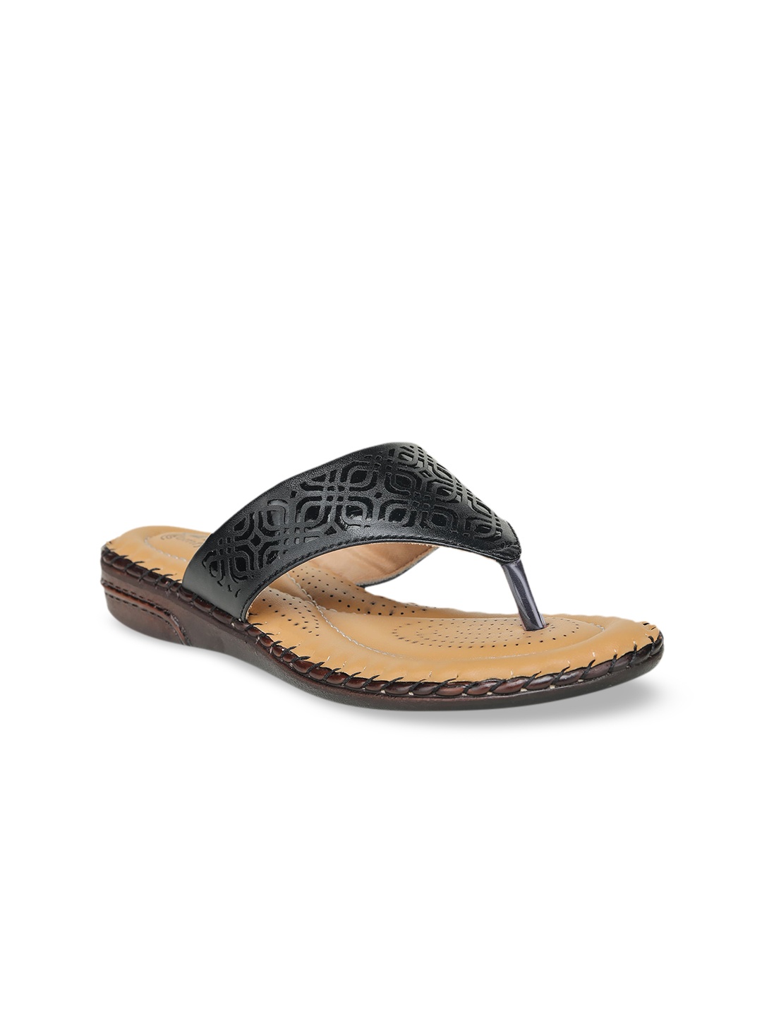 

TRASE Women Black Embellished Open Toe Flats with Laser Cuts