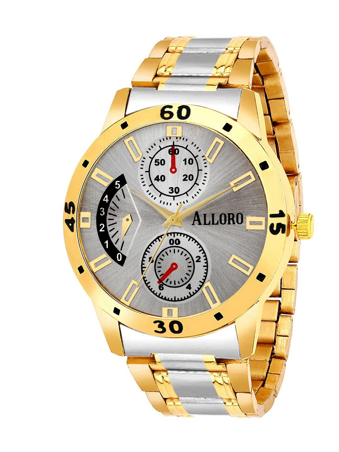 

ALLORO Men Grey Dial & Gold-Plated Stainless Steel Bracelet Style Analogue Watch ALG603