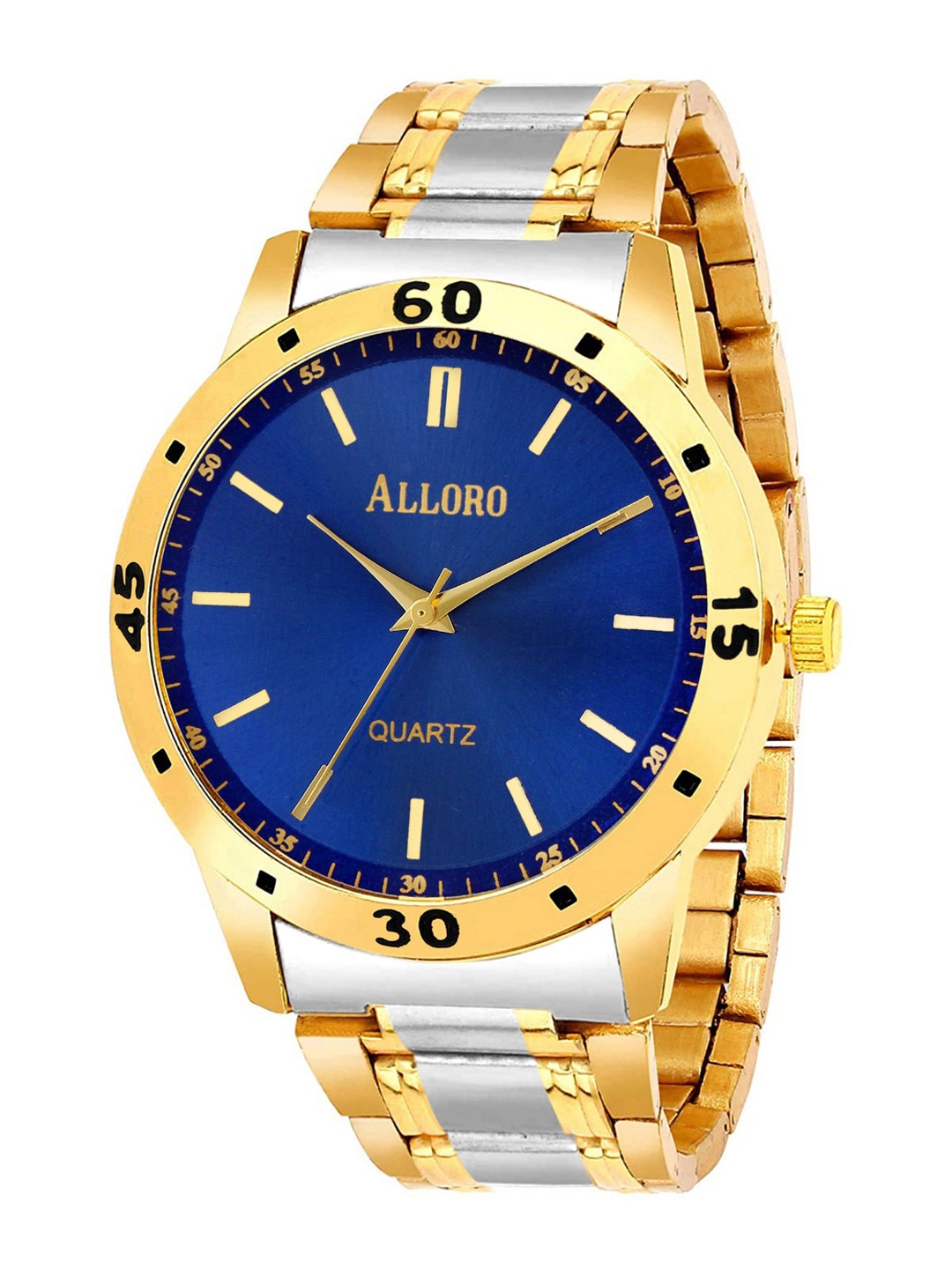 

ALLORO Men Blue Dial & Gold-Plated Stainless Steel Bracelet Style Analogue Watch ALG604