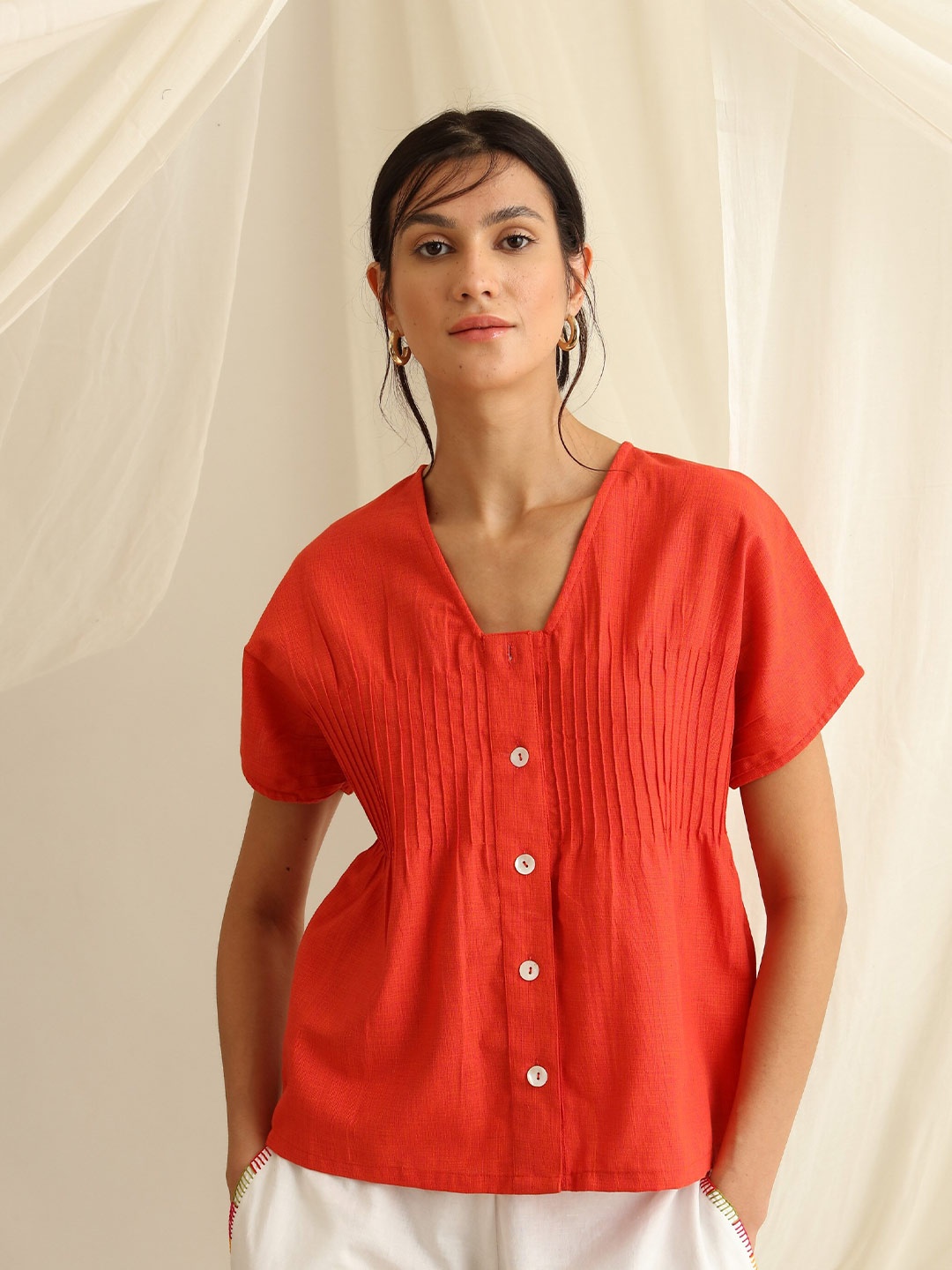 

blue hour Rust Extended Sleeves Shirt Style Pure Cotton Top