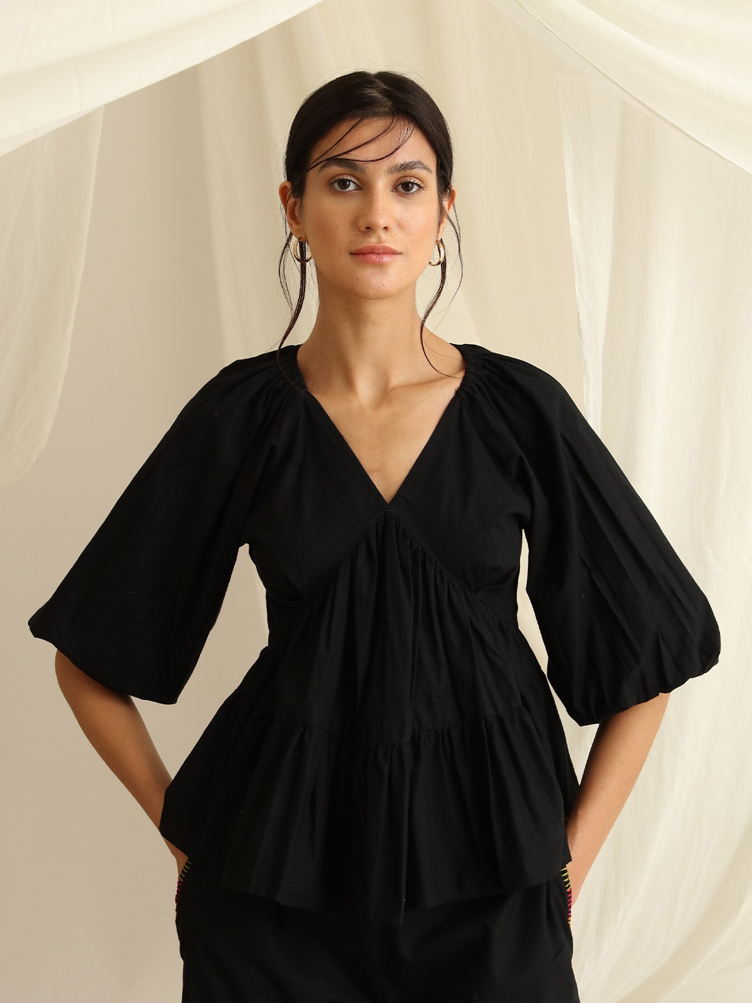 

blue hour Black Cotton Top