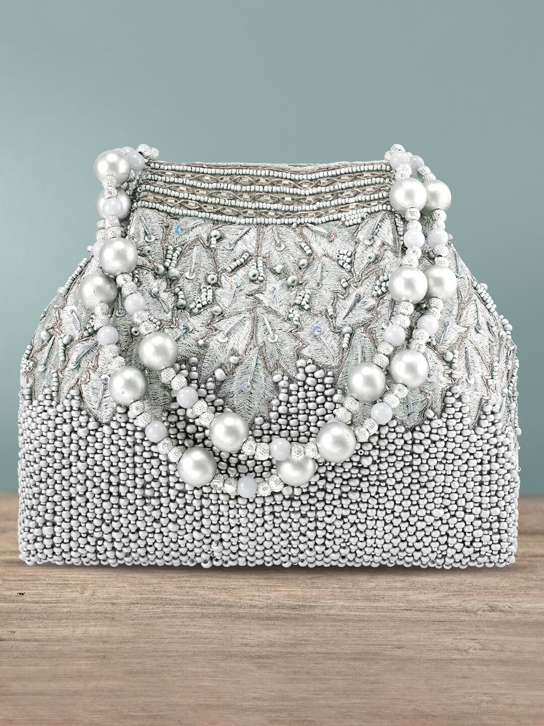 

Peora Women Silver-Toned Embellished Potli Clutch